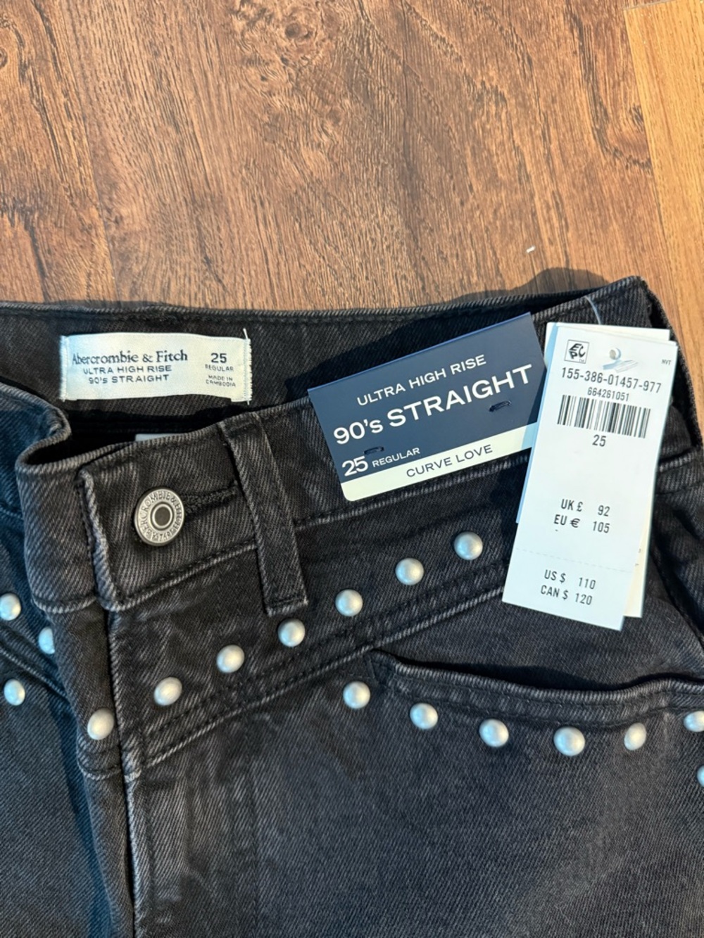 Abercrombie & Fitch Black Ultra High Rise 90's Straight Jeans with Studs